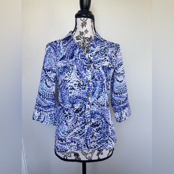 Karen Scott Tops - Karen Scott Blue & White Swirl Button-Front Shirt